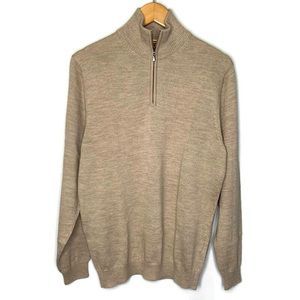 Kuna Men’s Beige Albert 1/4 Zip Mock Neck 100% Baby Alpaca Jumper Sweater M